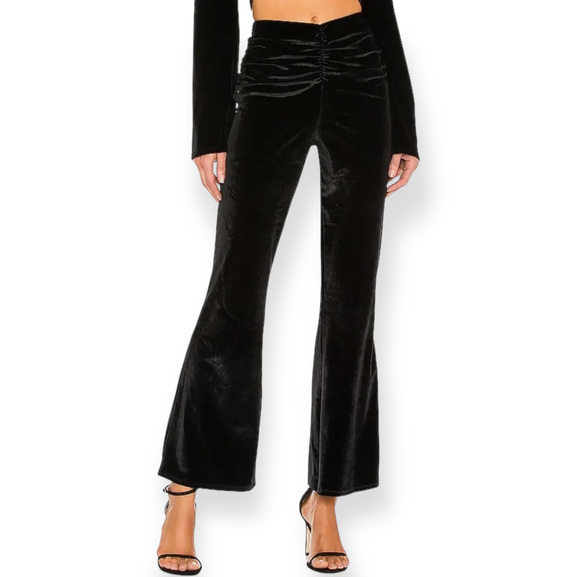 Michael Costello X Revolve Ruched Flare Velvet Pants Black Size Xxs Fits Small